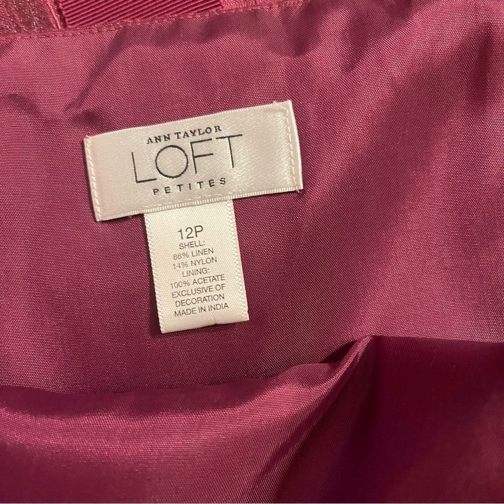 Ann Taylor Loft Dress Strapless Purple Shimmer Linen Blend Striped 12 Petite - Picture 4 of 4